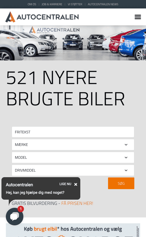 Screenshot of Autocentralen car dealer website