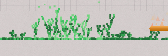 Screenshot showing broken sand physics with particles growing upward like grass instead of falling