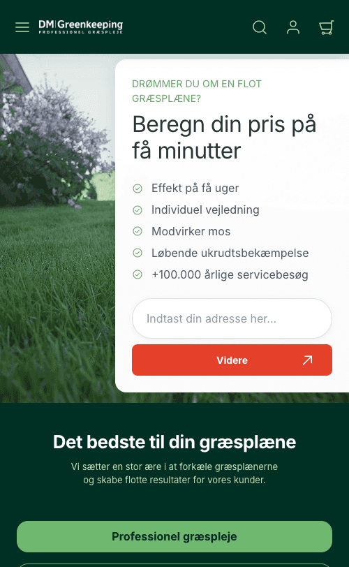 Screenshot of DM Greenkeeping lawn care service website