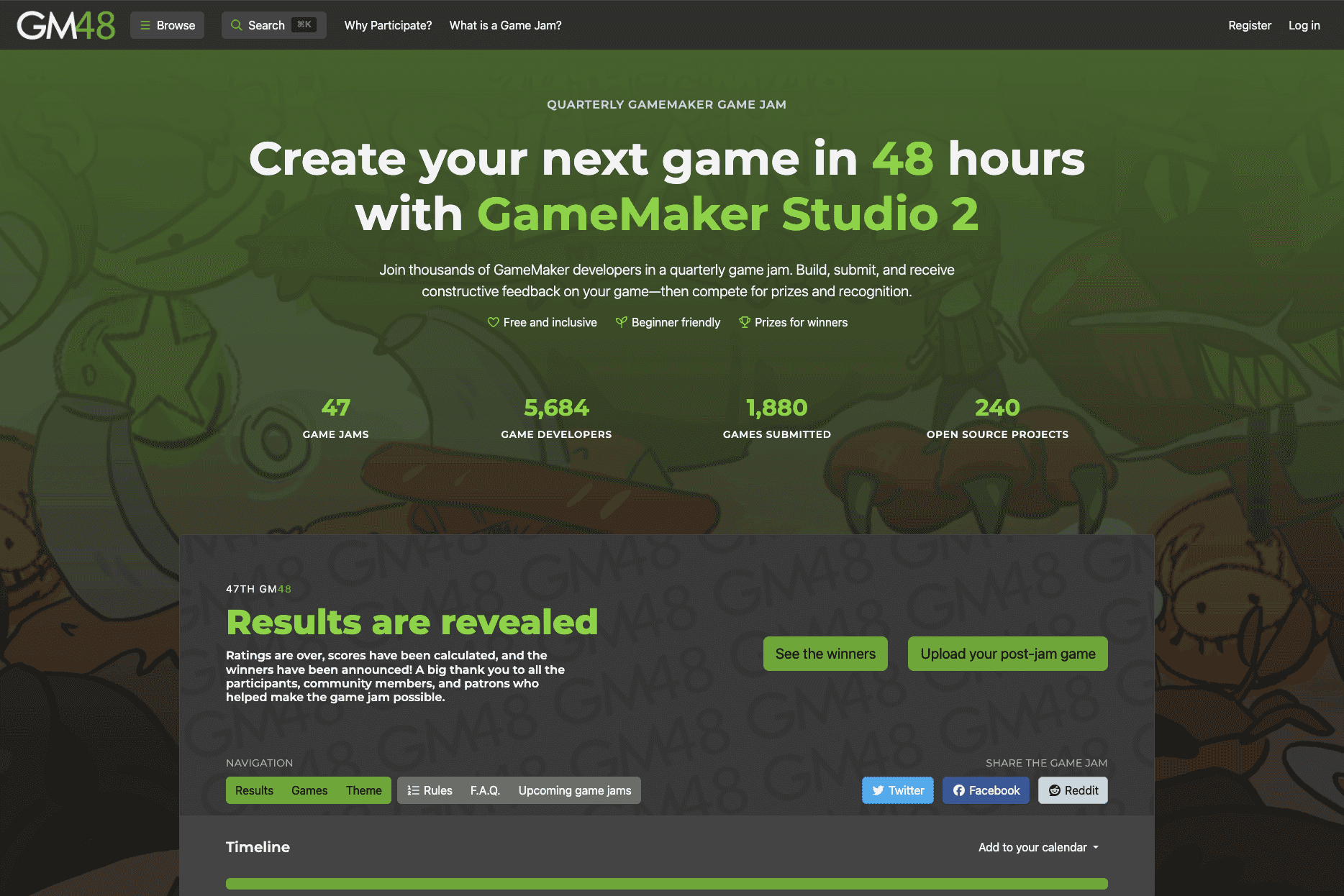Screenshot of gm48.net game jam website homepage