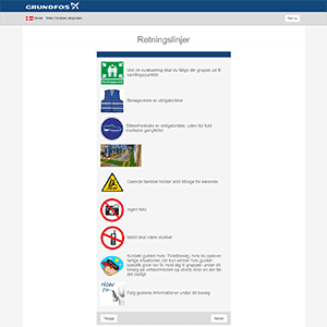 Screenshot of the Grundfos Safety quiz application interface