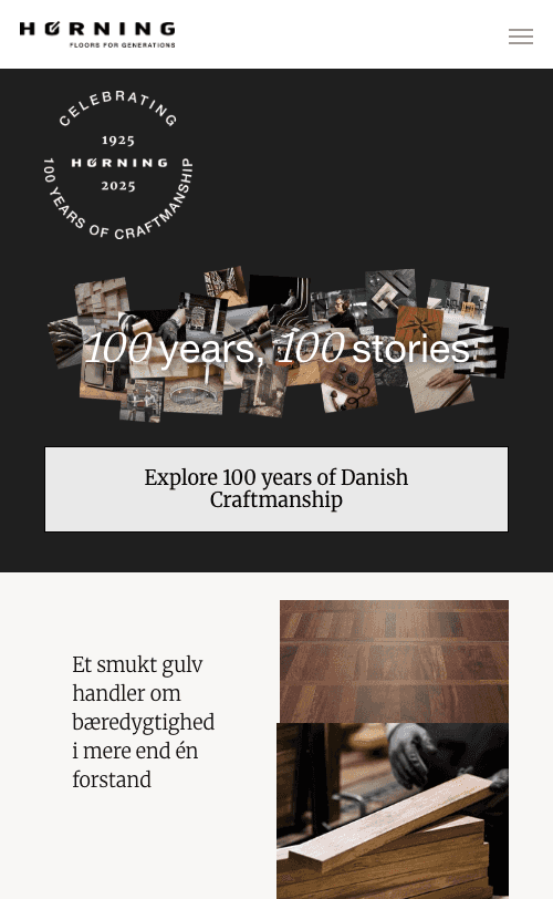 Screenshot of Hørning Floor parquet flooring website