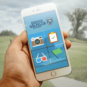 Screenshot of Odense Golfklub mobile app showing 3D golf course