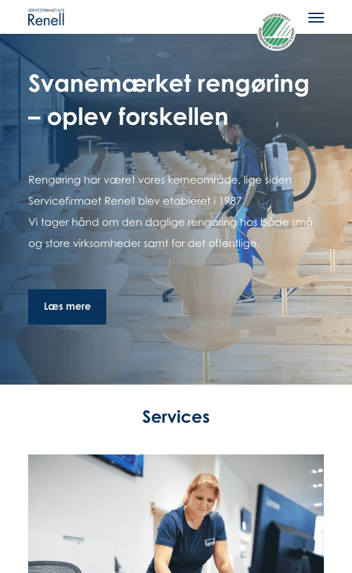 Screenshot of Renell cleaning company website