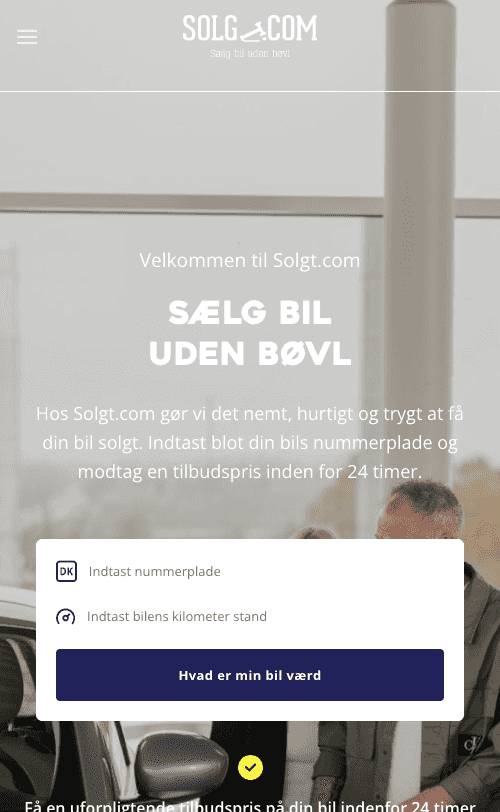 Screenshot of Solgt.com car sales platform homepage